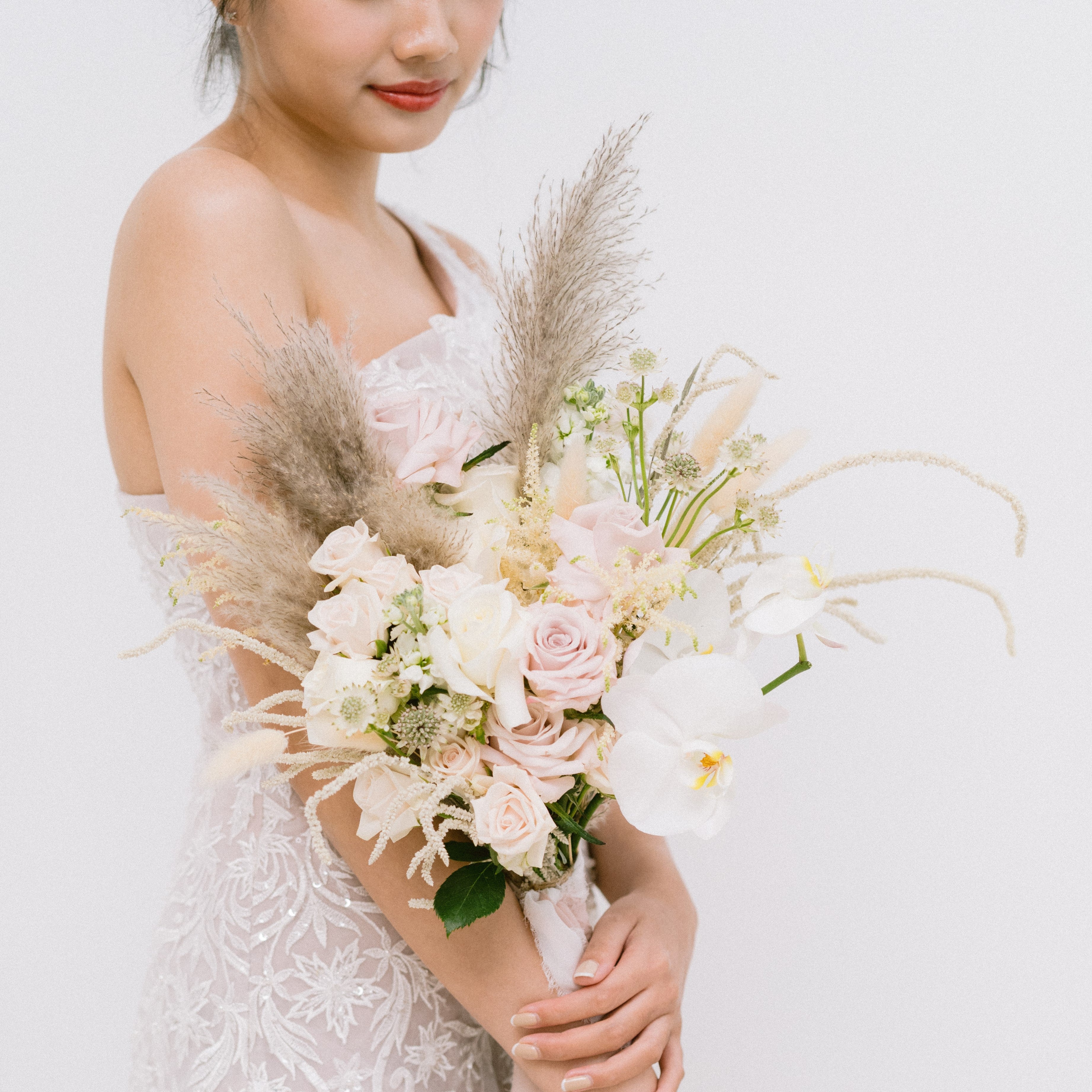 Phalaenopsis And Pampas Bridal Bouquet